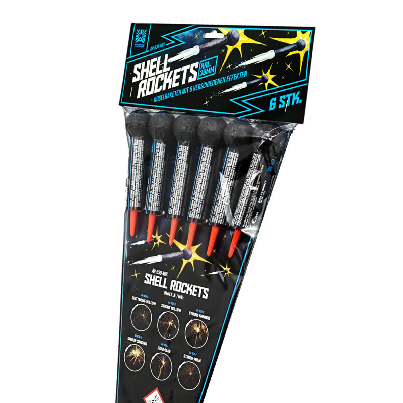 6 Shellrockets Cal. 38 mm Raketen der Marke Argento von Funke