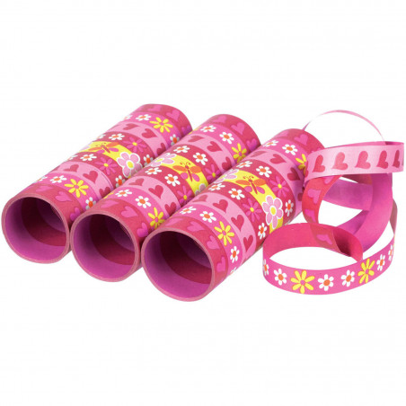 3er Party Luftschlangen pink mit blumen und Schmetterlingen