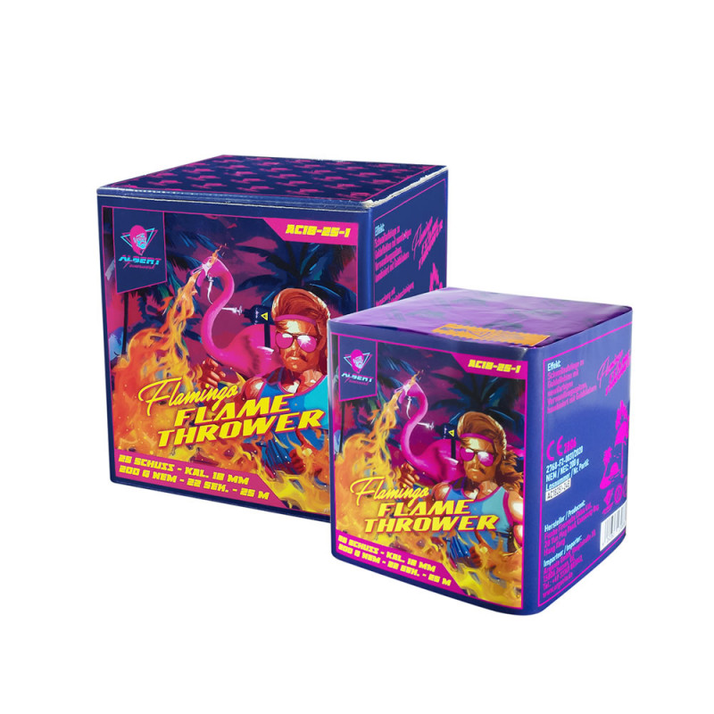 Funke Silvester Feuerwerk Batterie Flamingo Flamethrower von Albert feuerwerksbatterie berlin kaufen werksverkauf silvester blac