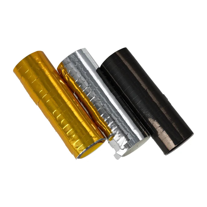3 Rollen Party Luftschlangen metallic schwarz gold silber