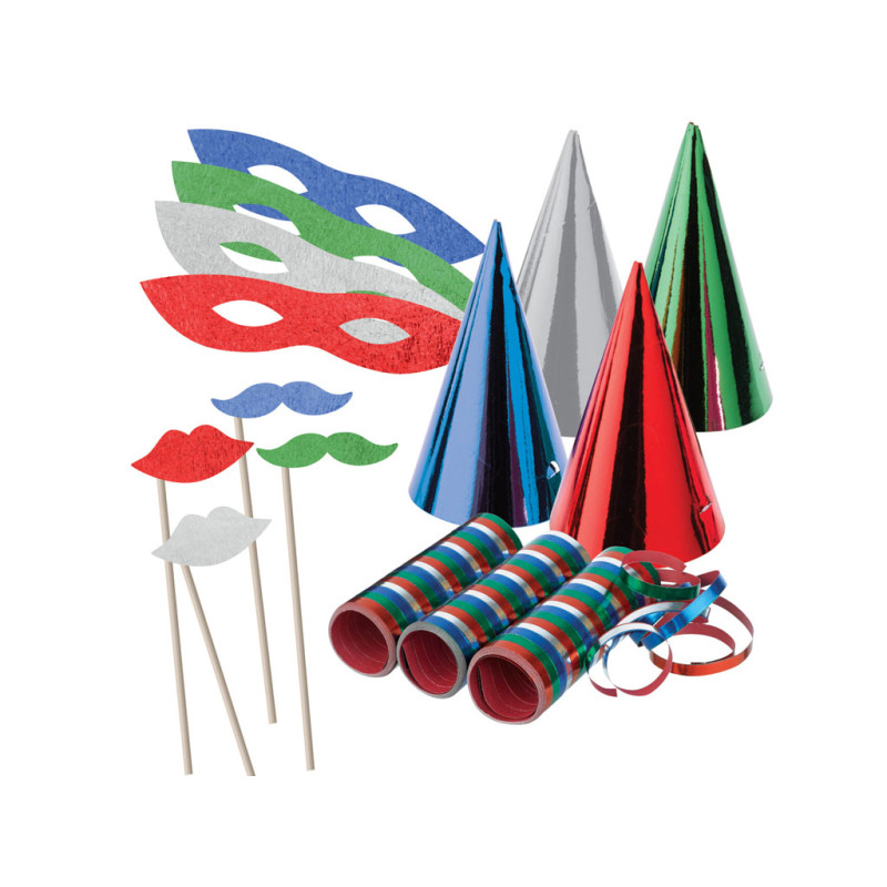 Party Set Holografisch für 4 Personen glitzer hüte hut masken luftschlangen bärte