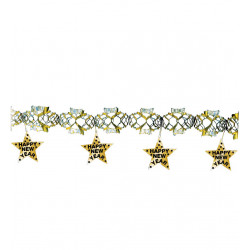 Silvester Deko Happy new year Girlande mit goldenen Sternen silvestergirlande holographisch gold silber X516