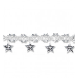 Silvester Deko Happy new year Girlande mit silbernen Sternen silvestergirlande holographisch silber x517