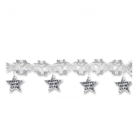 Silvester Deko Happy new year Girlande mit silbernen Sternen silvestergirlande holographisch silber x517