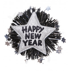 Edler Glitzer Happy New Year Anstecker bzw. Brosche in gold und silber silvester sylvester stirnreif neujahr