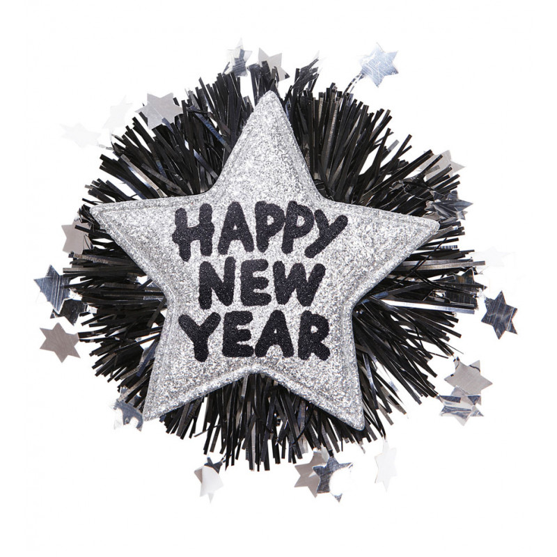 Edler Glitzer Happy New Year Anstecker bzw. Brosche in gold und silber silvester sylvester stirnreif neujahr