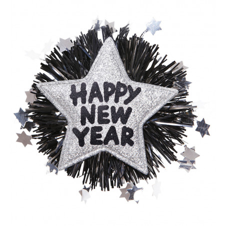 Edler Glitzer Happy New Year Anstecker bzw. Brosche in gold und silber silvester sylvester stirnreif neujahr