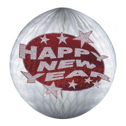 Silvester Deko Hängedeko Happy new year Wabenball rot silber globus dekoration gold silber rosette glitzer dekoration