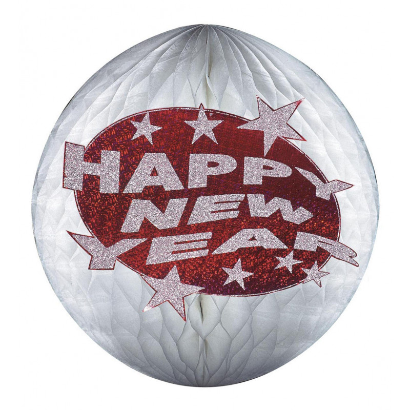 Silvester Deko Hängedeko Happy new year Wabenball rot silber globus dekoration gold silber rosette glitzer dekoration