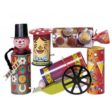 5 er Set Tischbomben als Tischfeuerwerk Glücksbringer Tisch Feuerwerk bombe tischbombe Geldsack Glückspilz Schornsteinfeger Stim