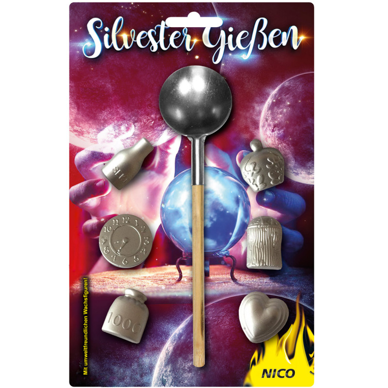 Silvester Giessen Wachsgiessen mit 6 Figuren und Orakel und Orakelheft sylvester blei giessen bleigiessen bleigießen gießen neuj