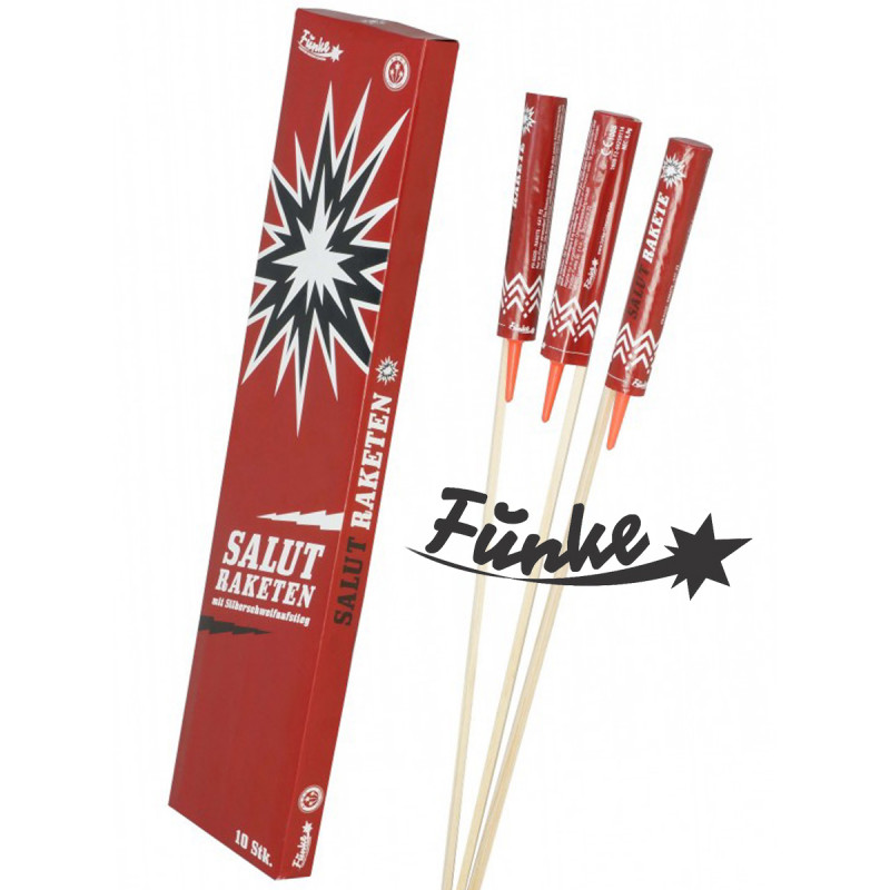 Funke Salutraketen mit Silberschweif Aufstieg knallraketen titansalut salut Feuerwerk berlin kaufen werksverkauf silvester schön